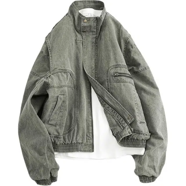 宫奴 日系休闲潮牌复古水洗宽松设计感拼接口袋牛仔外套夹克 男女同款