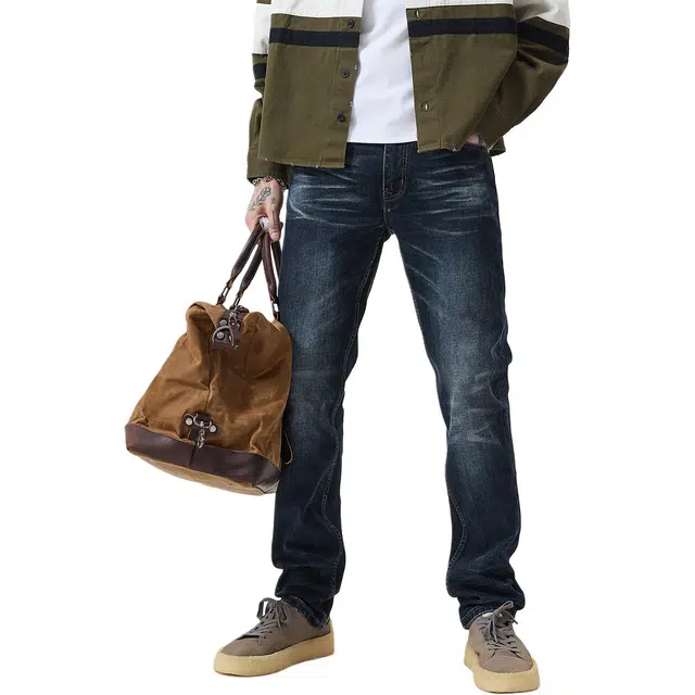 逆腾 逆腾水洗裤子男潮牌美式修身直筒裤男士潮流猫须高街百搭复古小脚牛仔裤 男款