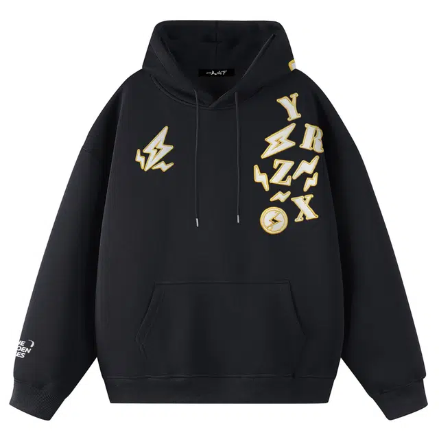 一人之下 美式高街品牌字母闪电图案休闲宽松舒适百搭精选个性高级户外运动日常通勤潮流时尚气质长袖连帽卫衣 男女同款