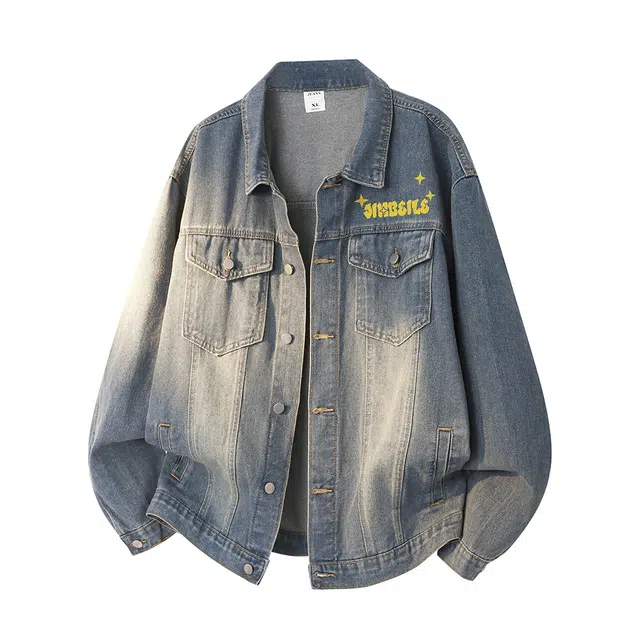 金贝勒 美式高街复古时尚嘻哈街头水洗做旧翻领单排扣夹克多口袋设计慵懒百搭宽松工装牛仔外套 男女同款