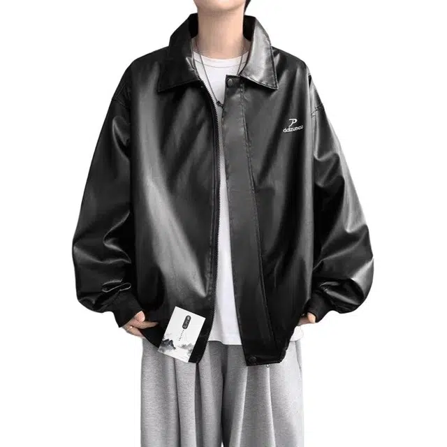 布客行 【美式高街酷飒宽松百搭机车拉链皮衣外套】赛博朋克防风防水痞帅不羁狂野硬朗摇滚叛逆简约重磅舒适通勤个性夹克 男女同款