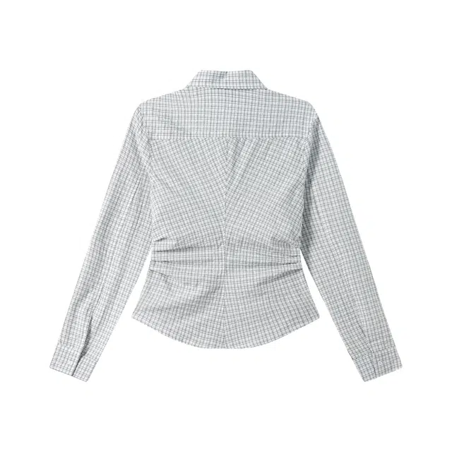 江南先生 美式复古文艺风绣花长短款格纹衬衣秋季情侣休闲长袖衬衫 男女同款