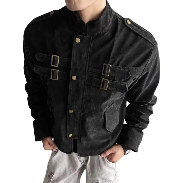拓菲 巴恩风仿麂皮外套男款美式复古短款拼接春秋季痞帅高级感男装夹克 男女同款