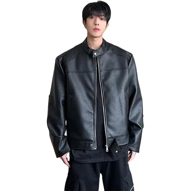 单爵 美式复古短款宽松立领机车皮衣外套男秋季休闲设计感夹克 男女同款