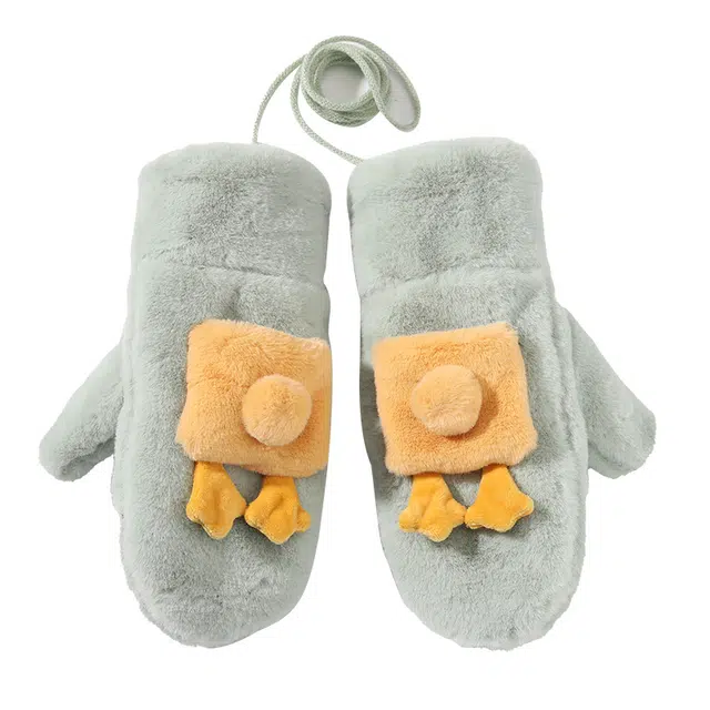 俞兆林 秋冬季可爱毛绒挂脖保暖加绒厚学生骑行户外防寒包指 加厚 绒线手套 儿童款