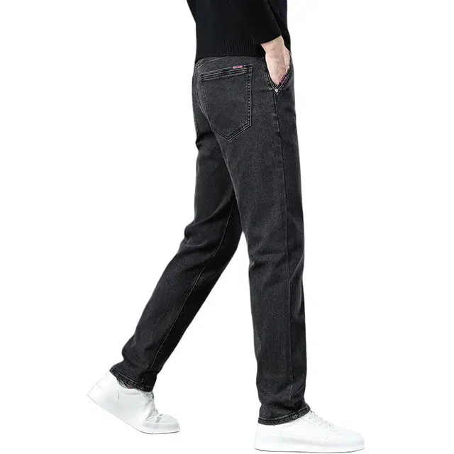 潮人榜 美式高端轻商务百搭潮牌秋冬季中腰显高直筒厚款柔软舒适日常通勤弹力修身牛仔裤 男女同款