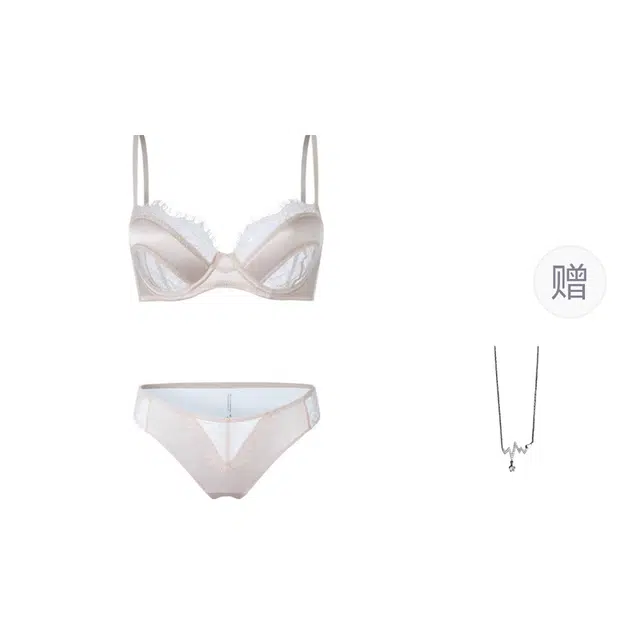 识恩 法式文胸欧美蕾丝色丁拼接透视诱惑性感内衣裤套装 女款