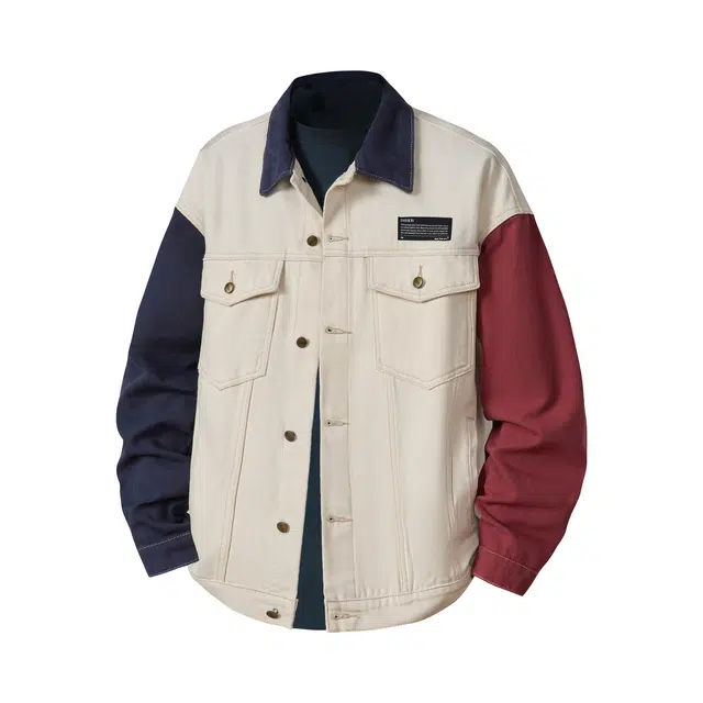 希越 秋季复古拼接撞色贴标设计工装宽松大码休闲衬衫夹克 男款