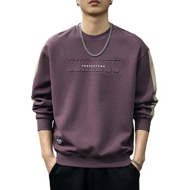 前进牛 美式复古经典潮流圆领中性风潮牌纹理拼接长袖宽松休闲户外百搭上衣卫衣 男款