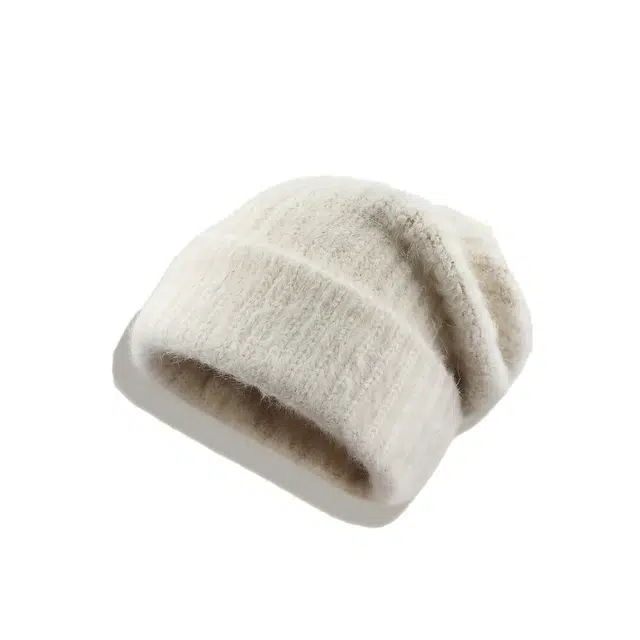 【秋冬通勤百搭神器】 攸委 大头围显脸小针织堆堆帽子冬季保暖加厚护耳冷帽#好运 兔毛 防寒时尚休闲柔软毛线绒线帽 男女同款情侣款