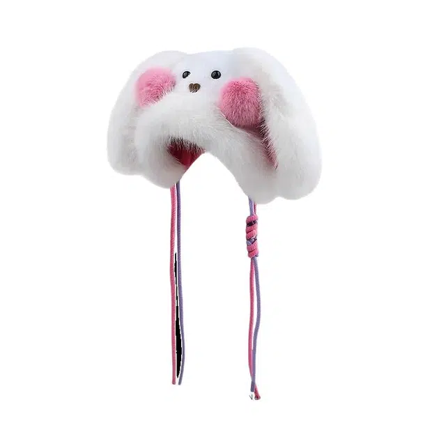 氧气樱桃 可爱腮红兔耳朵毛绒帽保暖护耳包头帽防寒骑行 聚酯纤维 帽子 男女同款情侣款