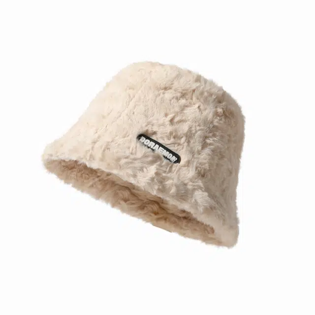 稻草人 百搭甜美毛绒盆帽显脸小保暖护耳防寒毛毛水桶帽 聚酯纤维 渔夫帽 女款