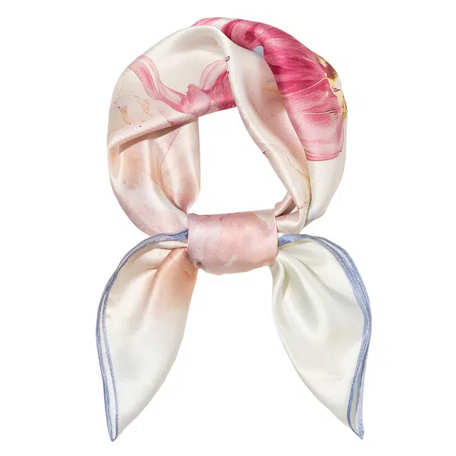 一米画纱 丝绸质感花卉图案国风印花真丝方巾踏青郊游装饰领巾拍照搭配 桑蚕丝 丝巾 女款