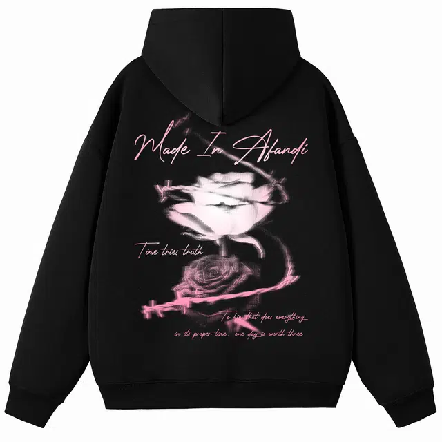 阿凡迪 【华棉重磅】美式高街幻影渐变玫瑰手绘图案潮流品牌签名字母学院风无性别主义街头百搭休闲通勤宽松舒适套头连帽卫衣 男女同款