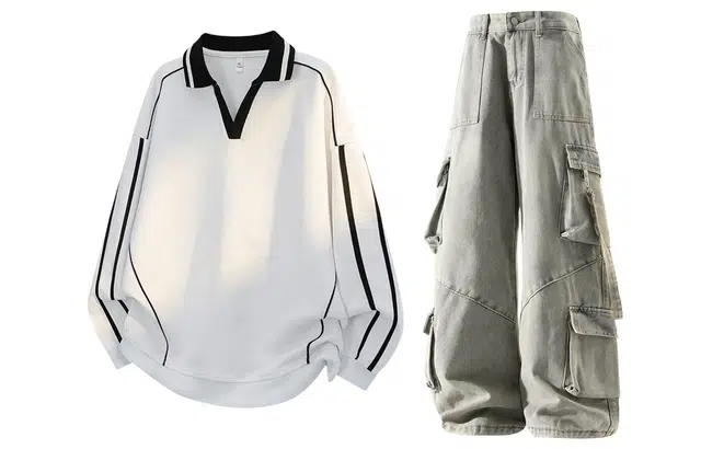 梓润格 潮牌高街上衣潮流宽松卫衣美式复古情侣款日系长裤街头风多口袋百搭牛仔裤休闲运动套装 男女同款