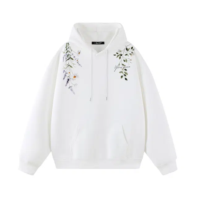 一人之下 美式高街薰衣草植物印花图案休闲宽松舒适百搭精选个性高级户外运动日常慵懒潮流时尚长袖连帽卫衣 男女同款