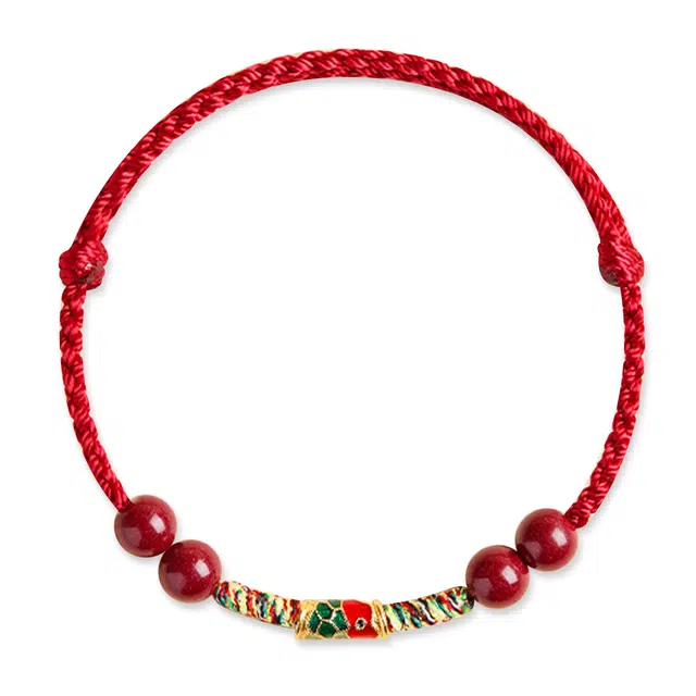 谧月珠宝 新中式国风上岸好运锦鲤手工编制本命年红绳可调节高级精致小众设计日常百搭转运礼盒民族风好运 朱砂 手绳 男女同款情侣款