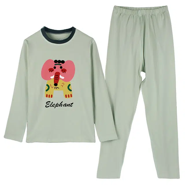 棉基因 青少年纯棉舒适柔软可爱精致印花休闲家居打底内搭保暖套装 男女同款