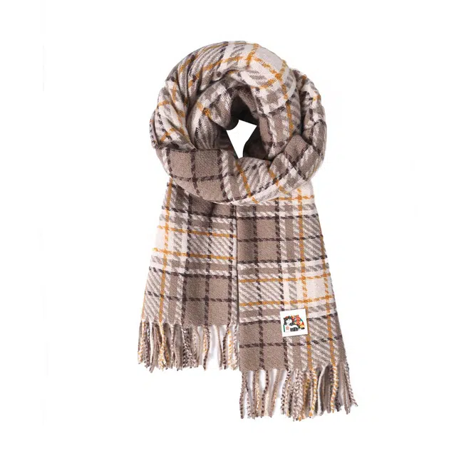 吾皇猫 软糯圈圈纱格子围脖文艺风韩版时尚百搭撞色保暖披肩 礼盒装 聚酯纤维 绒线围巾 男女同款情侣款