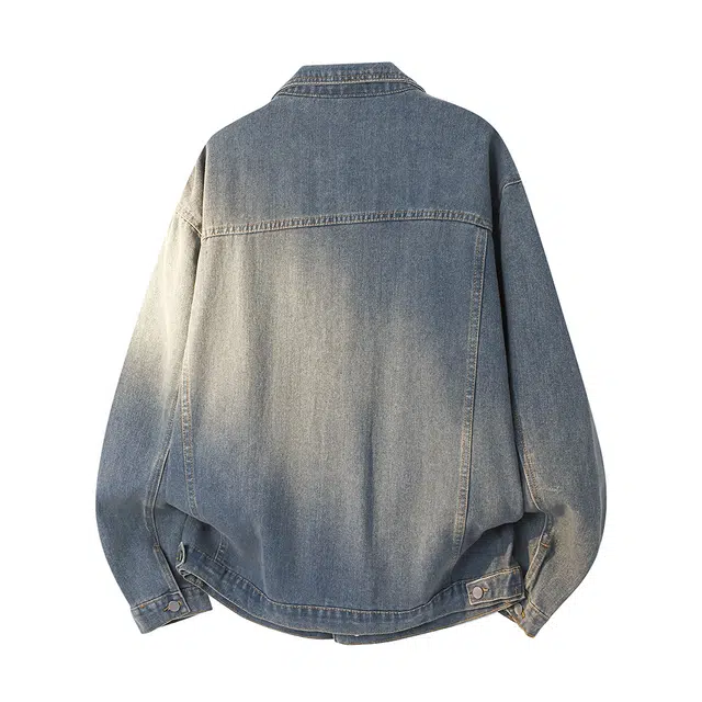 金贝勒 美式高街复古时尚嘻哈街头水洗做旧翻领单排扣夹克多口袋设计慵懒百搭宽松工装牛仔外套 男女同款