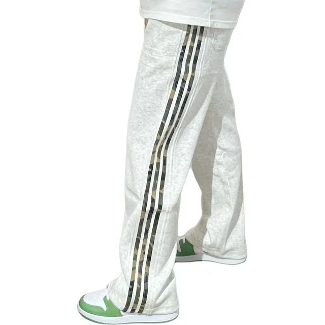 徐百货 港风潮牌美式迷彩条纹休闲裤垂感高级设计感痞帅宽松显瘦百搭直筒长裤针织运动裤 男女同款