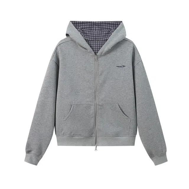 江南先生 美式复古丝网印花格纹格子连帽秋休闲百搭开衫双面外套卫衣 男女同款