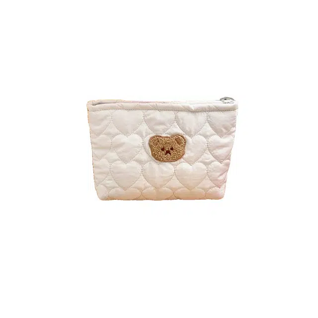 艾情草之恋可爱小熊收纳包爱心绗棉化妆包多功能袋手拿包 防尘收纳便携防摔