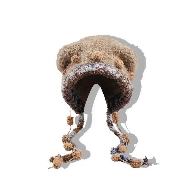 【秋冬必备~小熊模拟器】 攸委 可爱毛绒熊耳朵针织帽子冬季保暖加绒加厚护耳帽显脸小 涤纶 户外骑车防寒绒线帽雷锋帽 男女同款情侣款