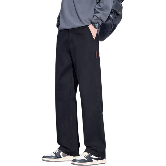 协协乐 高街风天丝纯色秋冬季男士美式复古宽松直筒阔腿垂坠感青少年痞帅百搭运动长裤休闲裤 男款