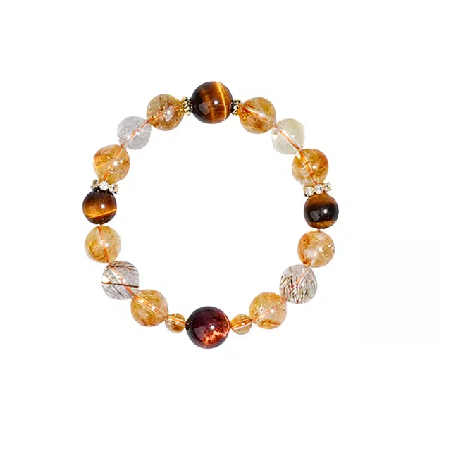 仙园韵 【财富大综合】金发晶红黄虎眼石招财黄晶石黑金超七 国潮复古招财纳福转运旺事业旺学业珠串#好运 黄水晶 手串 男女同款情侣款