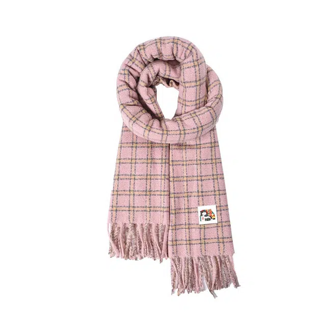 吾皇猫 小清新韩版高级感格纹流苏简约时尚保暖 聚酯纤维 绒线围巾 男女同款情侣款