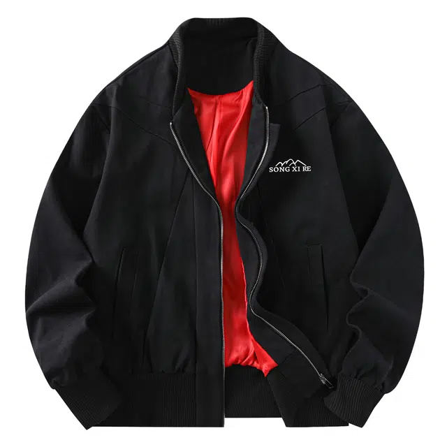 颂希尔 美式解构倒三角剪裁短款硬汉外套纯棉重磅雅痞高级感正肩棒球领夹克 男女同款