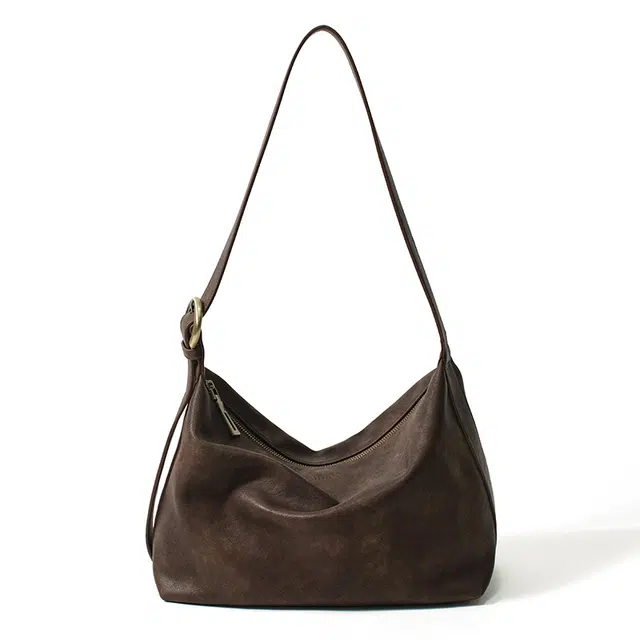 西木汀 爱软糖 小众设计高级感通勤简约休闲百搭托特包斜挎包 牛皮 单肩包 小号大号 女款 檀木棕