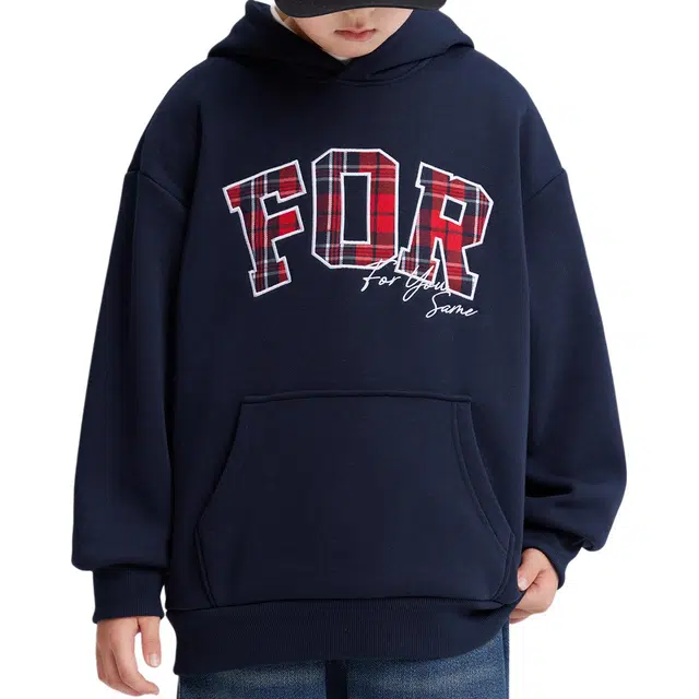 左西卫衣 字母加绒保暖套头连帽长袖 儿童款