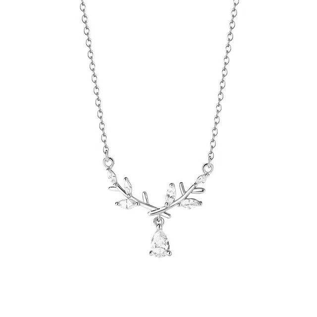 【999纯银|杏运随行】 京华录 轻奢小众百搭时尚设计高级感树叶水滴锁骨链岁岁年年穗穗平安颈链紫藤花优雅气质可调节 锆石 足银项链 女款