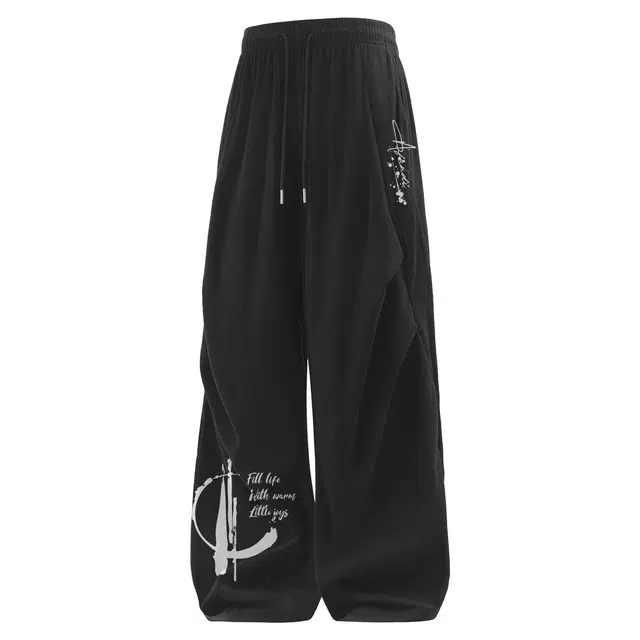 阿凡迪 美式高街复古重磅灯芯绒手绘品牌字母系带抽绳裤子无性别主义穿搭户外运动裤日常宽松百搭长裤垂感舒适阔腿潮流休闲裤 男女同款