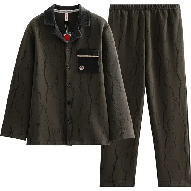 芬腾 男秋冬季空气棉夹层长袖青年宽松休闲大码家居服睡衣套装 男款