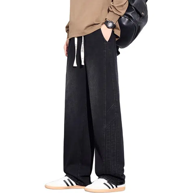 协协乐 高街风拼接氛围感秋冬季战术裤美式复古潮牌宽松直筒垂坠感阔腿拖地裤青少年百搭弹力抽绳休闲长裤工装裤 男款