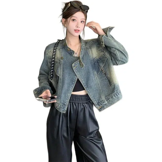 小卷要加油 港味复古做旧宽松显瘦立领夹克 女款