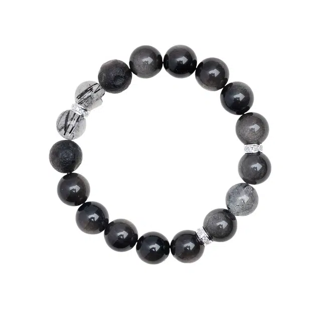 茂琼 招财进宝万事顺利好运连连柿柿如意新中式国潮复古个性系文玩时尚百搭高级文玩 黑发晶 手串 男女同款情侣款