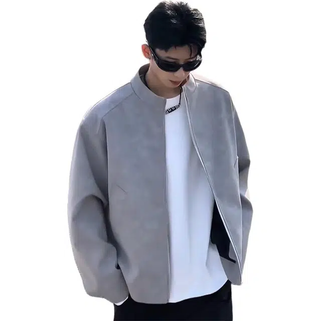 单爵 雾面皮衣外套男秋季痞帅立领机车美式短款夹克 男女同款