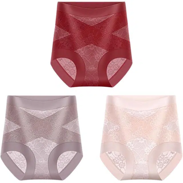 帕兰朵 高腰女士无痕收腹透气桑蚕丝抑菌裆性感蕾丝塑身提臀短裤三角内裤 女款