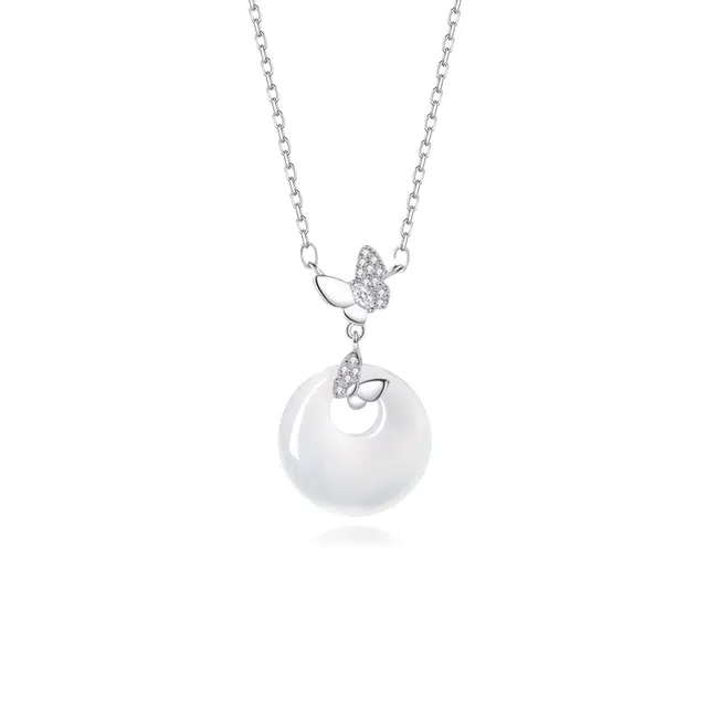 【福运福蝶】 周大生 蝴蝶平安扣吊坠 双碟设计森系甜美可爱小清新精致小众轻奢气质时尚百搭高级感礼盒装#好运 玉髓 项链 男女同款情侣款