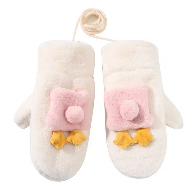 俞兆林 冬天保暖加绒厚包指防寒可爱卡通挂脖户外骑行防风防冻手 加厚 绒线手套 儿童款