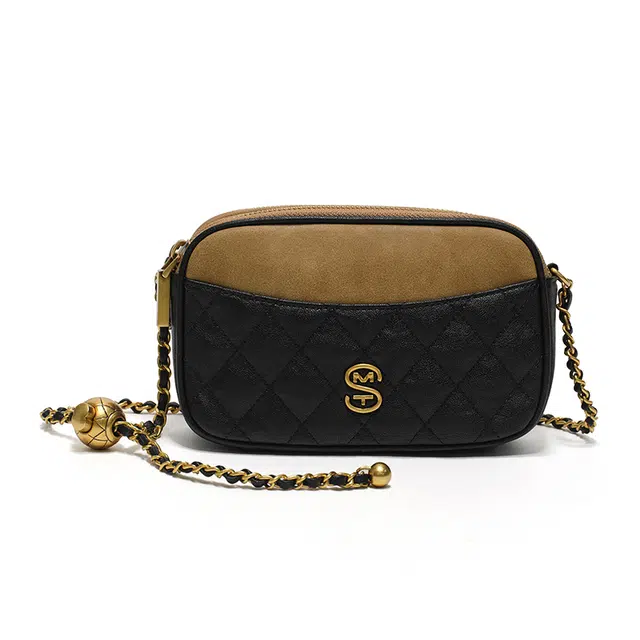 西木汀 布兰卡 小众设计高级感通勤简约百搭 牛剖层革 斜挎包 女款 深邃黑