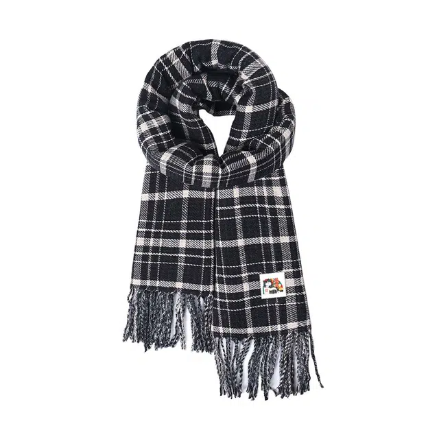 吾皇猫 韩系氛围感减龄百搭条纹时尚设计感保暖 聚酯纤维 绒线围巾 男女同款情侣款