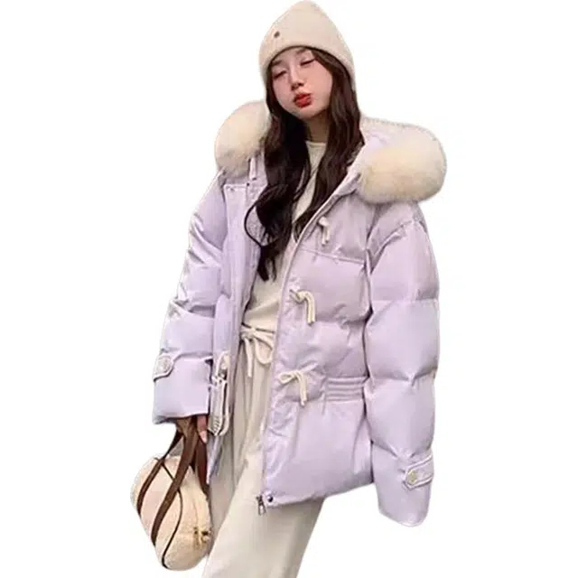 敲模女孩 韩系学院风小个子面包服连帽宽松慵懒感棉袄外套棉服 女款