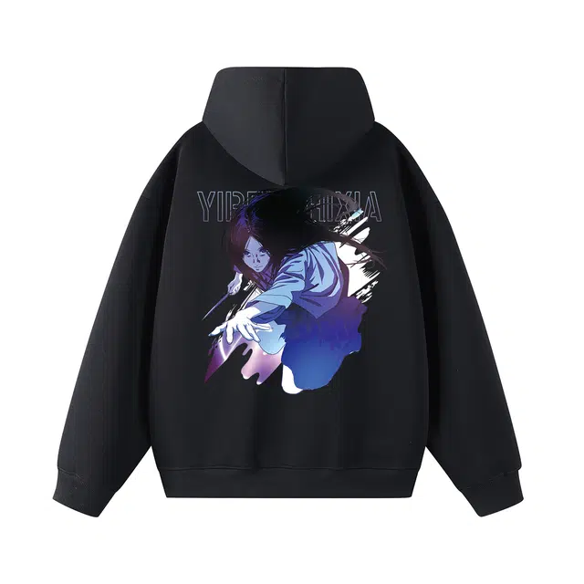 一人之下 官方冯宝宝人物图案英文印花设计宽松舒适百搭个性高级户外运动日常通勤长袖连帽卫衣 男女同款