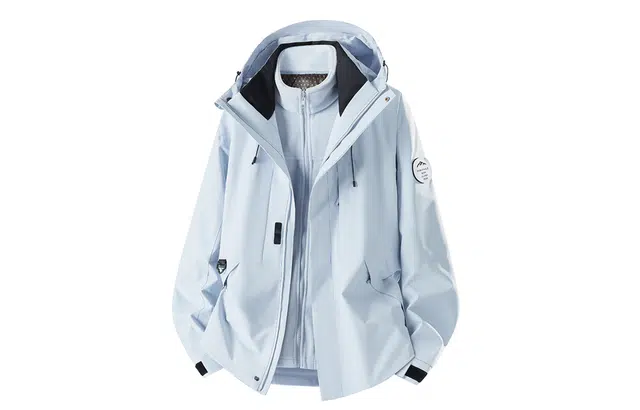 木林森 户外探险骑行防风荷叶式防水保暖防寒耐脏连帽魔术贴臂章设计可脱卸抓绒石墨烯内胆三合一冲锋外套夹克 男女同款