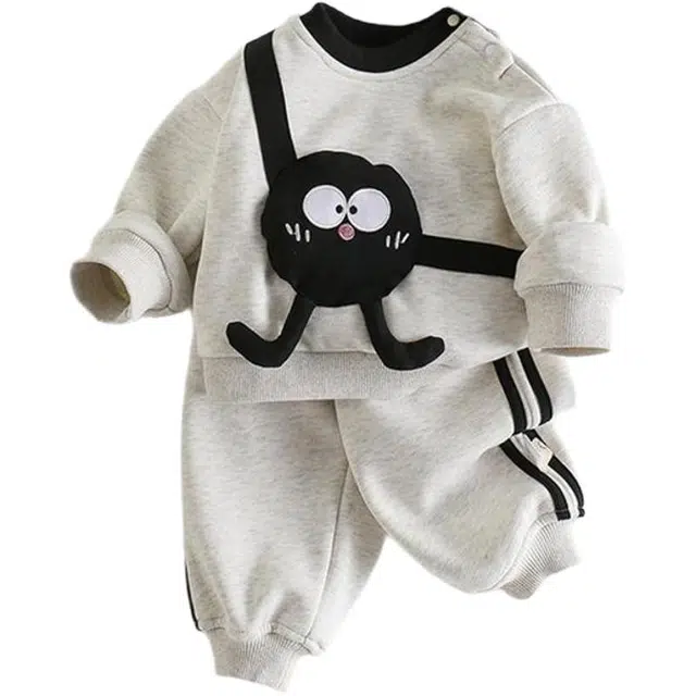 雅鹿休闲运动套装 可爱舒适卡通圆领柔软松紧腰 灰色 婴幼童